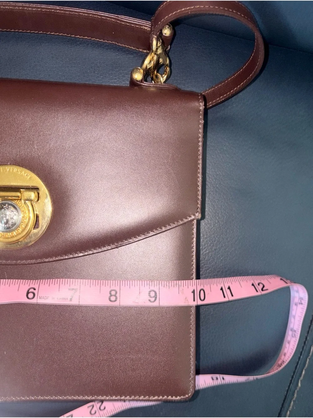 Gianni Versace Designer Brown Leather Top-Handle Shoulder Bag with Gold Hardware